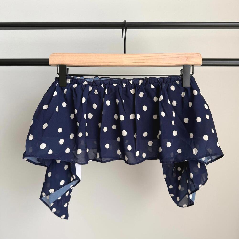 LPA Navy Polka Dot Ruffle Off-Shoulder Bandeau Top NWT Women's XL | Revolve